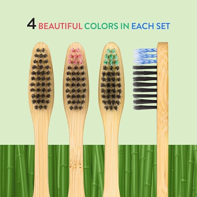 Lindo EcoGrip Charcoal Infused Bamboo Toothbrush - Soft German Made Fiber Bristles, Organic and Recyclable, Multi-Colored - Pack of 4 - Image 5